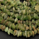 Natural Rough Peridot Beads Raw Peridot Thick Chip Nuggets Semi Polished Chunky Green Gemstone Organic Hand Hammered Nugget Full 18" Strand