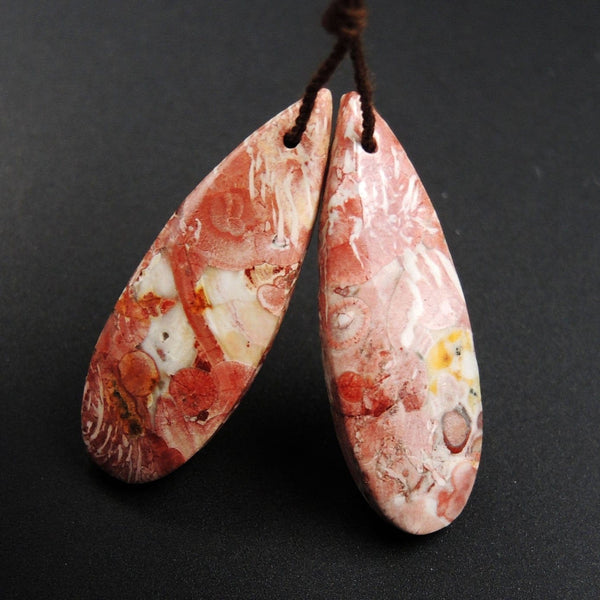 Natural Galaxy Jasper Earring Pair Teardrop Cabochon Cab Pair Drilled Matched Earrings Bead Pair Natural Stone E2725