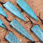 Side Drilled Russian Amazonite Dagger Pendant Long Triangle Focal Bead Natural Sea Aqua Blue Green Gemstone