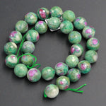 Large Faceted Natural Ruby Fuchsite Ruby Fuschite Round Beads 14mm Faceted Beads Real Genuine Red Ruby Green Fuchsite Gemstone 16" Strand