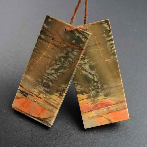Red Creek Jasper Earring Pair Flat Rectangle Cabochon Cab Pair Drilled Matched Earrings Natural Stone Bead Pair E2704