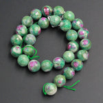 Large Faceted Natural Ruby Fuchsite Ruby Fuschite Round Beads 14mm Faceted Beads Real Genuine Red Ruby Green Fuchsite Gemstone 16" Strand