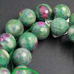 Large Faceted Natural Ruby Fuchsite Ruby Fuschite Round Beads 14mm Faceted Beads Real Genuine Red Ruby Green Fuchsite Gemstone 16" Strand
