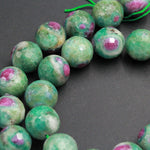 Large Faceted Natural Ruby Fuchsite Ruby Fuschite Round Beads 14mm Faceted Beads Real Genuine Red Ruby Green Fuchsite Gemstone 16" Strand
