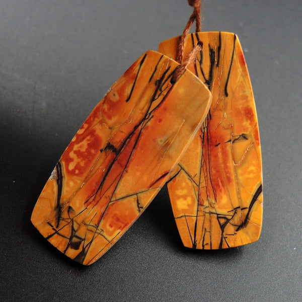 Red Creek Jasper Earring Pair Flat Freeform Cabochon Cab Pair Drilled Matched Earrings Natural Stone Bead Pair E2709