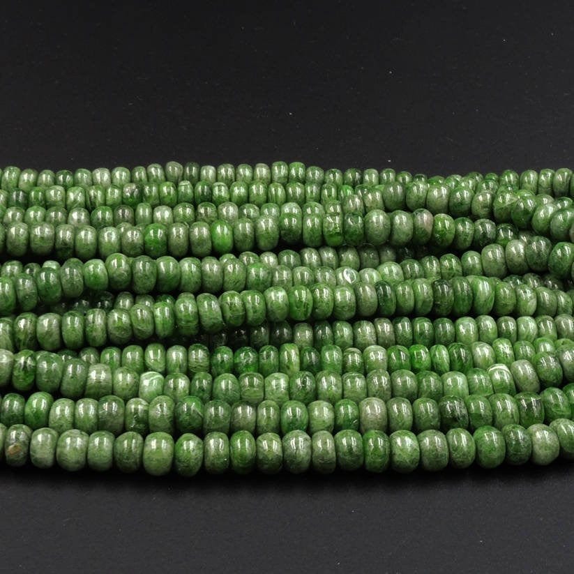 Natural Chrome Diopside Smooth Rondelle 6-7mm Beads 16" Strand