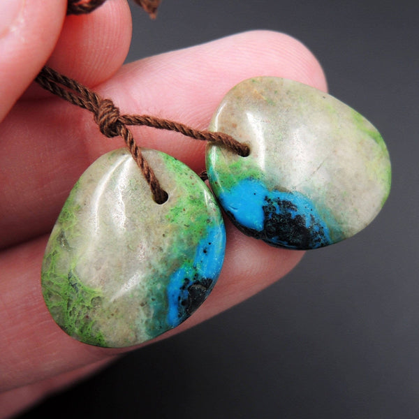Natural Parrot Wing Chrysocolla Earring Pair Drilled Freeform Earring Pair E1714