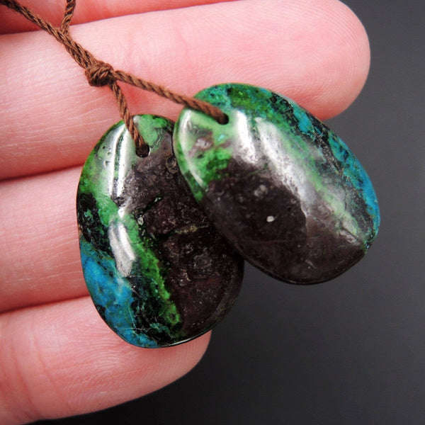 Natural Parrot Wing Chrysocolla Earring Pair Drilled Freeform Earring Pair E1710