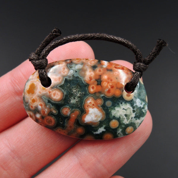 Ocean Jasper Pendant Natural Ocean Jasper Pendant Yellow Orange White Grey Green Drilled Two Hole Pendant P1394