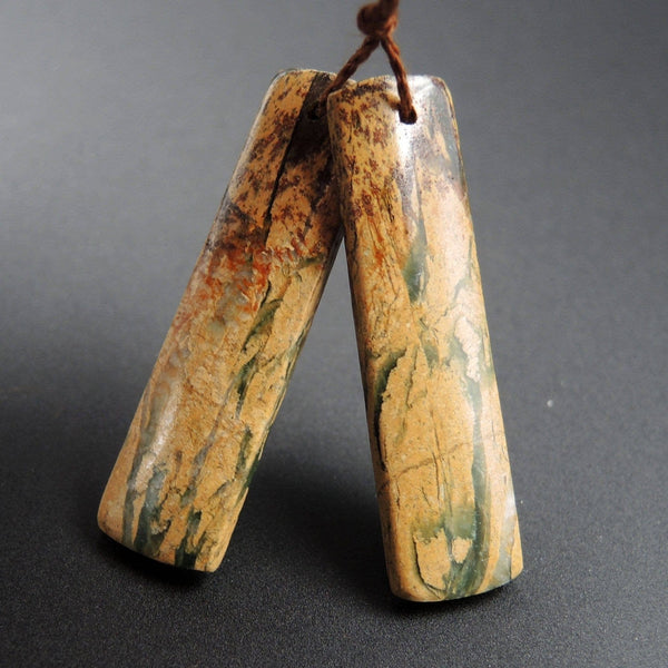 Drilled Natural Green Canyon Jasper Earring Pair Rectangle Cabochon Cab Pair Drilled Matched Earrings Bead Pair E1701