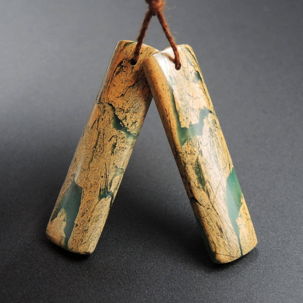 Drilled Natural Green Canyon Jasper Earring Pair Rectangle Cabochon Cab Pair Drilled Matched Earrings Bead Pair E1700