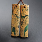 Drilled Natural Green Canyon Jasper Earring Pair Rectangle Cabochon Cab Pair Drilled Matched Earrings Bead Pair E1700
