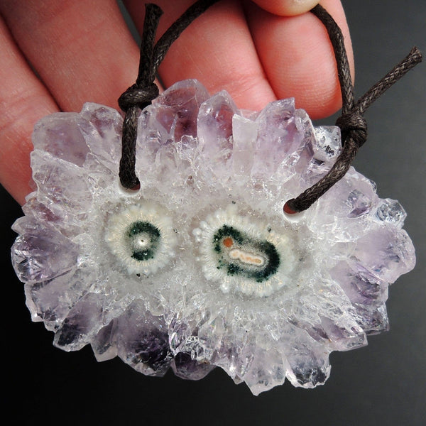 Large 2 Hole Pendant Amethyst Stalactite Flower Pendant Drilled Stalactite Cabochon Natural Gemstone Pendant Bead Good For Leather P1979
