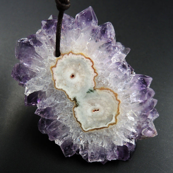 Amethyst Stalactite Flower Pendant Drilled Stalactite Slice Freeform Irregular Natural Stone Pendant P1974