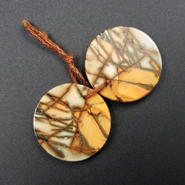 Natural Red Creek Jasper Earring Pair Cabochon Cab Pair Drilled Circle Round Matched Earrings Bead Pair E1679