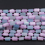 Organic Matte Finish Raw Natural Kunzite Blue Aquamarine Tube Beads High Quality Natural Violet Pink Purple Gemstone Faceted Full 16" Strand