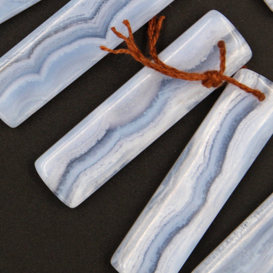 Drilled Natural Blue Lace Agate Earring Pair Gemstone Earring Cabochon Cab Pair Long Rectangle Matched Earrings Beads Real Gemstone
