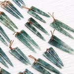 Drilled Natural Green Mountain Jade Earring Pair Dagger Modern Long Triangle Cabochon Cab Pair Matched Earrings Bead Pair
