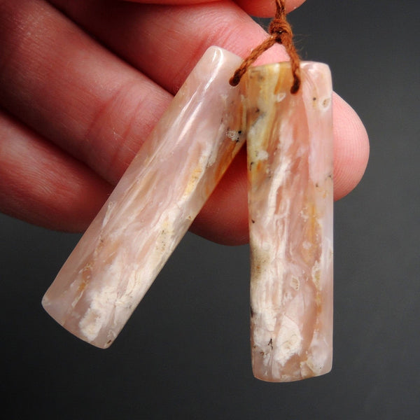 Pink Opal Earring Pair Rectangle Cabochon Cab Pair Drilled Matched Earrings Natural Bead Pair E2632