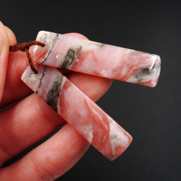 Pink Opal Earring Pair Rectangle Cabochon Cab Pair Drilled Matched Earrings Natural Bead Pair E2636