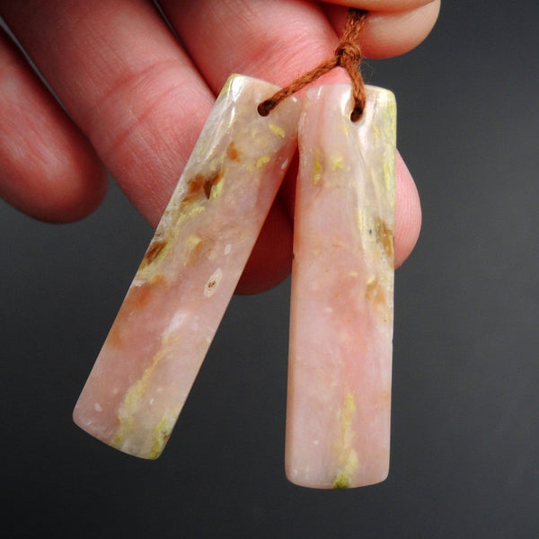 Pink Opal Earring Pair Rectangle Cabochon Cab Pair Drilled Matched Earrings Natural Bead Pair E2630
