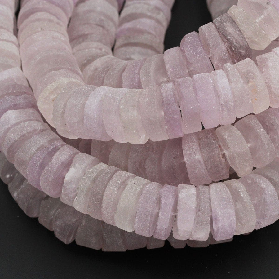 Large Matte Natural Amethyst Rondelle Wheel Disc Beads Rough Raw Organic Natural Soft Violet Lavender Purple Amethyst Beads 16" Strand