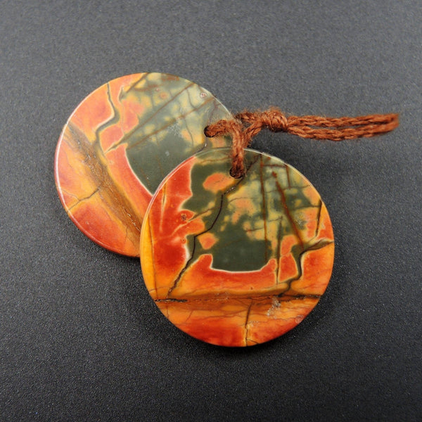 Natural Red Creek Jasper Earring Pair Cabochon Cab Pair Drilled Circle Round Matched Earrings Bead Pair E1665