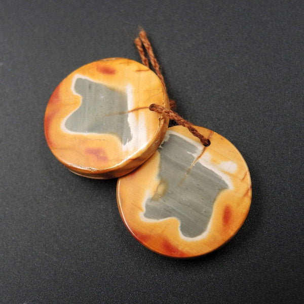 Natural Red Creek Jasper Earring Pair Cabochon Cab Pair Drilled Circle Round Matched Earrings Bead Pair E1657