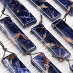 Natural Orange Sodalite Pendant Top Side Drilled Long Rectangle Shape Striking Vibrant Orange Blue Colors