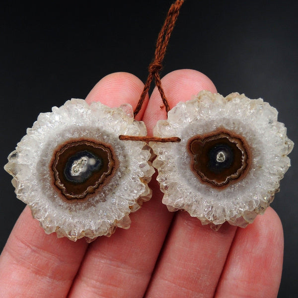 Natural Amethyst Stalactite Flower Earring Pair Cabochon Cab Pair Drilled Matched Earrings Bead Pair E3252