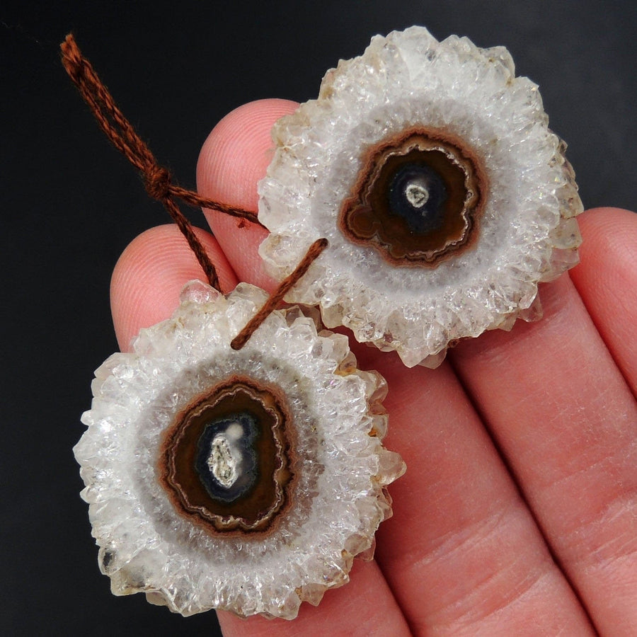 Natural Amethyst Stalactite Flower Earring Pair Cabochon Cab Pair Drilled Matched Earrings Bead Pair E3252