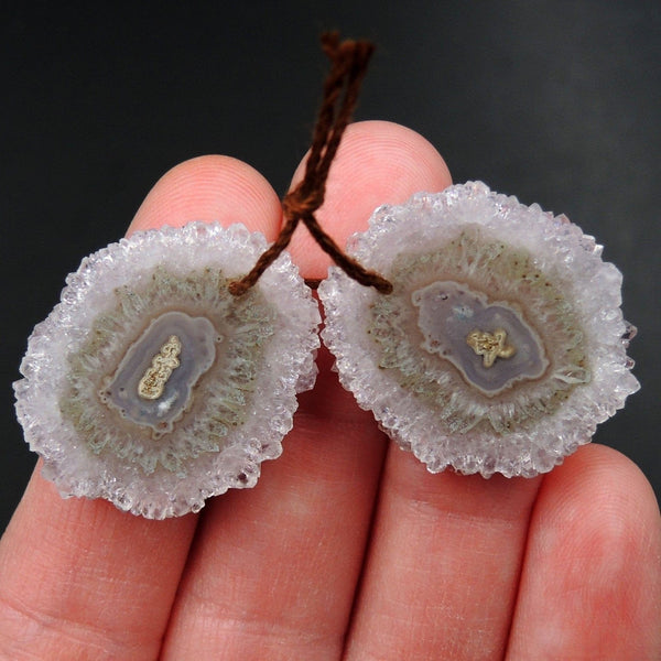 Natural Amethyst Stalactite Flower Earring Pair Cabochon Cab Pair Drilled Matched Earrings Bead Pair E3253