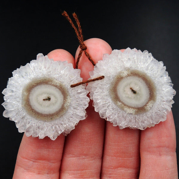 Natural Amethyst Stalactite Flower Earring Pair Cabochon Cab Pair Drilled Matched Earrings Bead Pair E3250