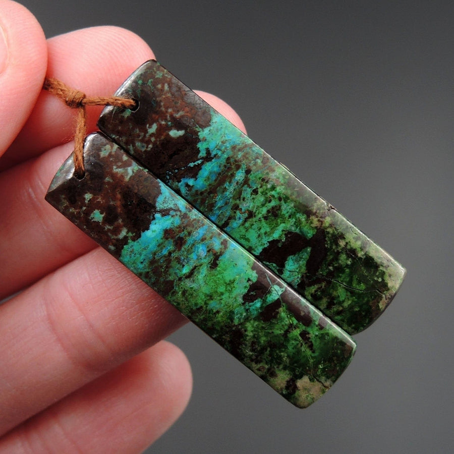 Parrot Wing Chrysocolla Earring Pair Drilled Rectangle Natural Stone Earring Pair E2615