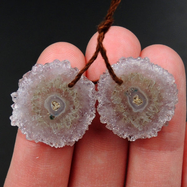 Natural Amethyst Stalactite Flower Earring Pair Cabochon Cab Pair Drilled Matched Earrings Bead Pair E3245