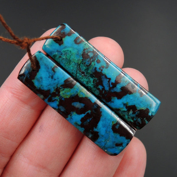 Parrot Wing Chrysocolla Earring Pair Drilled Rectangle Natural Stone Earring Pair E2625