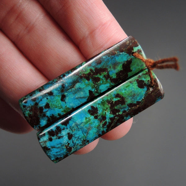 Parrot Wing Chrysocolla Earring Pair Drilled Rectangle Natural Stone Earring Pair E2613