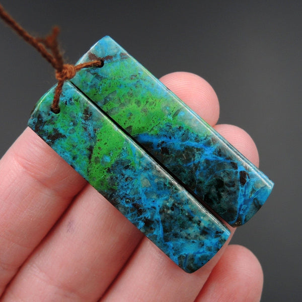 Parrot Wing Chrysocolla Earring Pair Drilled Rectangle Natural Stone Earring Pair E2611