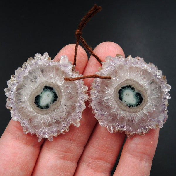 Natural Amethyst Stalactite Flower Earring Pair Cabochon Cab Pair Drilled Matched Earrings Bead Pair E3249
