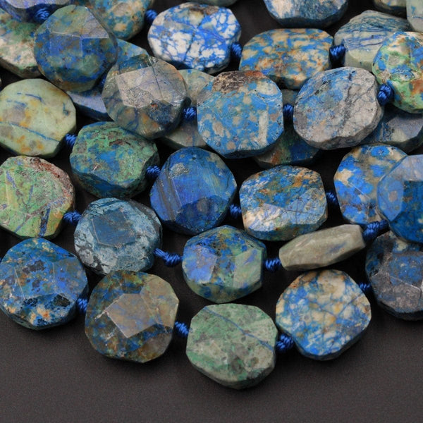 Azurite Beads Octagon Shape Faceted Square Nuggets Rare Energy Stone Genuine Real 100% Natural Blue Lightening Azurite Beads 16" Strand