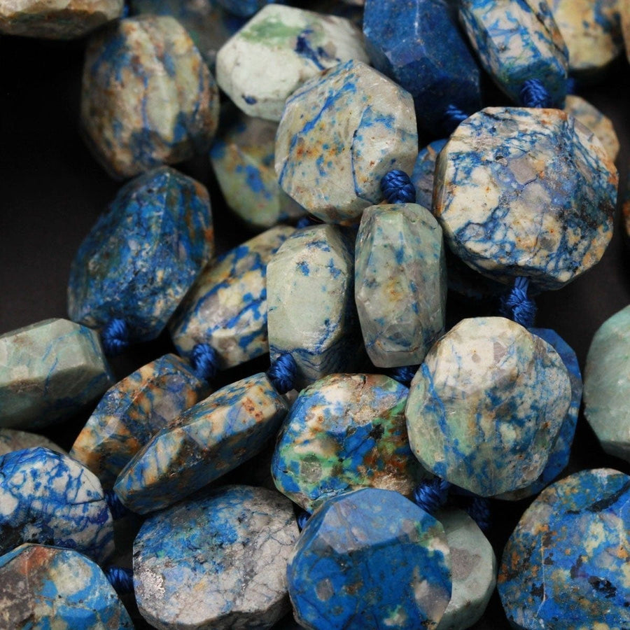 Azurite Beads Octagon Shape Faceted Square Nuggets Rare Energy Stone Genuine Real 100% Natural Blue Lightening Azurite Beads 16" Strand