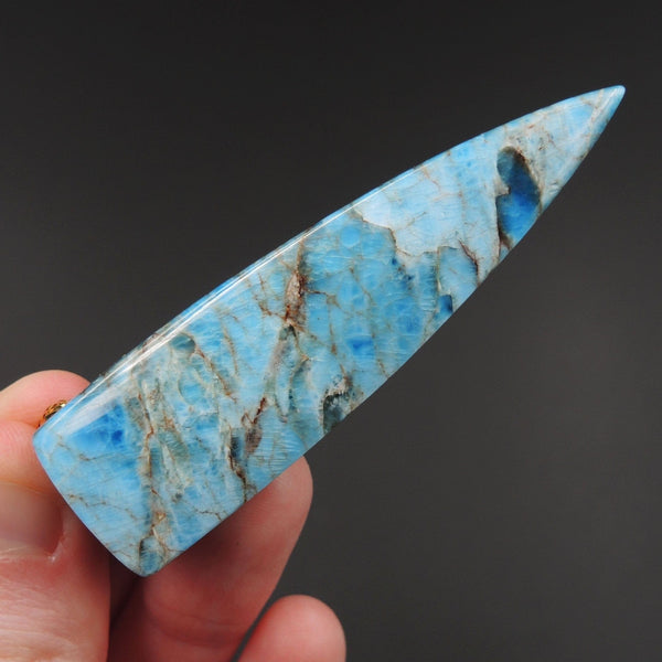 Apatite Pendant Unique Pattern Highly Polished Side Drilled Dagger Shaped Blue Natural Stone Pendant P1359
