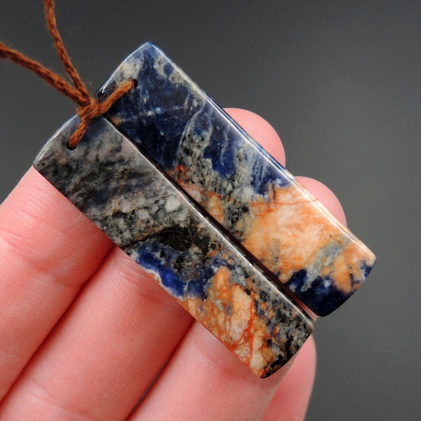 African Orange Sodalite Rectangle Cabochon Cab Pair Drilled Matched Earrings Bead Pair Natural Stone E2602