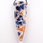 Natural Orange Sodalite Pendant Top Side Drilled Long Dagger Triangle Modern Shape Striking Vibrant Orange Blue Colors