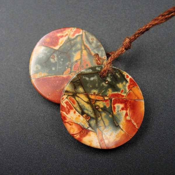 Natural Red Creek Jasper Earring Pair Cabochon Cab Pair Drilled Circle Round Matched Earrings Bead Pair E1656