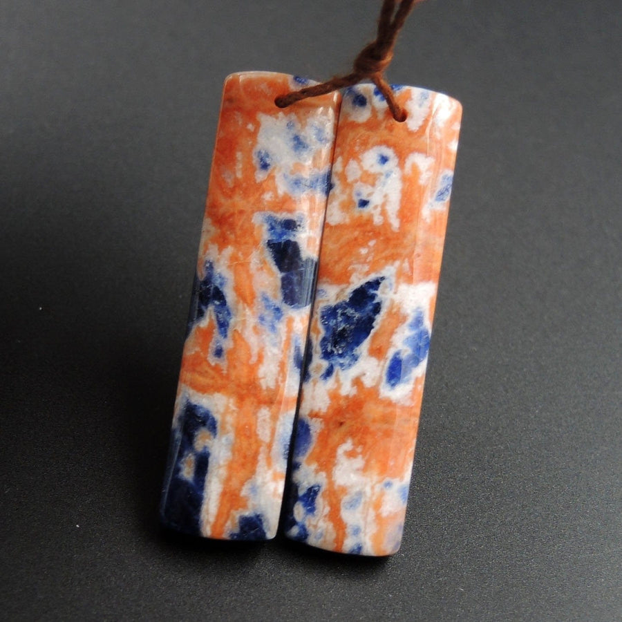 African Orange Sodalite Rectangle Cabochon Cab Pair Drilled Matched Earrings Bead Pair Natural Stone E2596