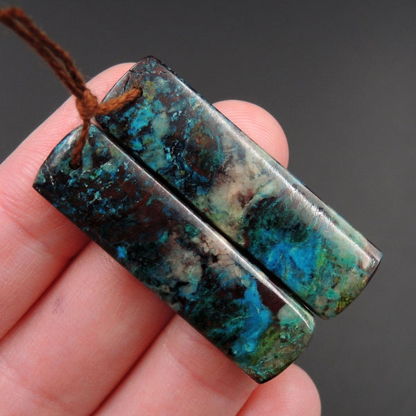 Parrot Wing Chrysocolla Earring Pair Drilled Rectangle Natural Stone Earring Pair E2622