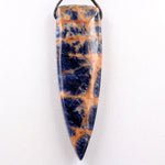 Natural Orange Sodalite Pendant Top Side Drilled Long Dagger Triangle Modern Shape Striking Vibrant Orange Blue Colors