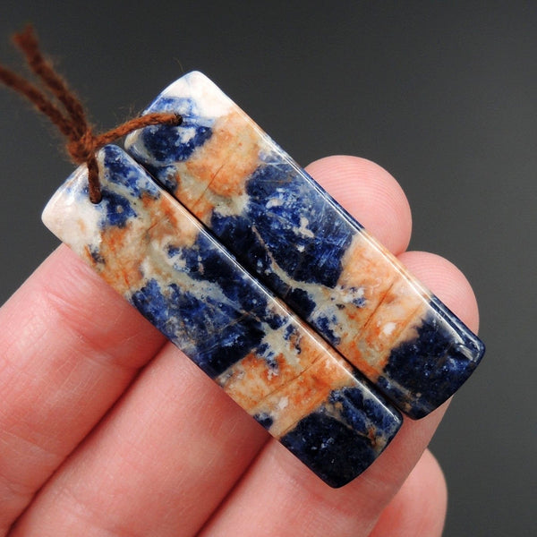 African Orange Sodalite Rectangle Cabochon Cab Pair Drilled Matched Earrings Bead Pair Natural Stone E2598