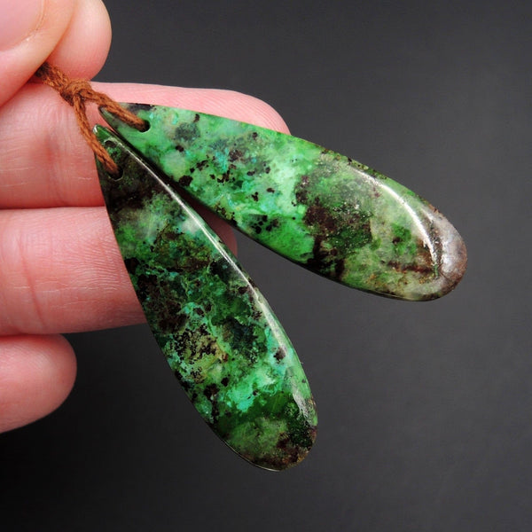Parrot Wing Chrysocolla Earring Pair Drilled Teardrop Natural Stone Earring Pair E2574